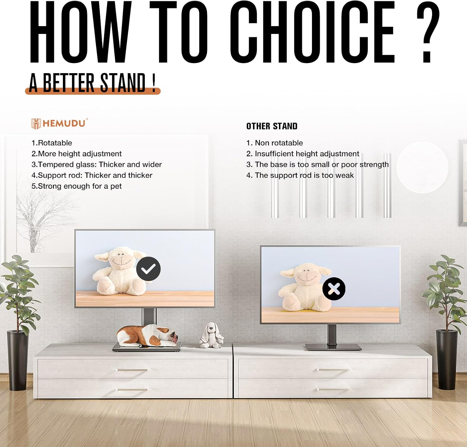 Universal Swivel TV Stand - Table Top TV Stand for 27-60 inch LCD LED TVs - Height Adjustable TV Base Stand with Tempered Glass Base & Wire Management, VESA 400x400mm HT06B-002