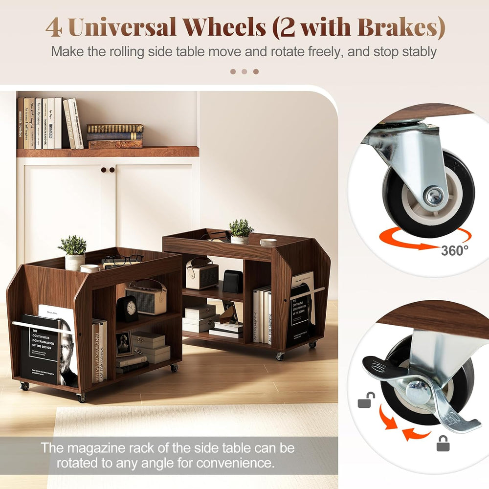 Giantex Rolling End Table with Storage, 3-Tier Side Table with Magazine Rack ...