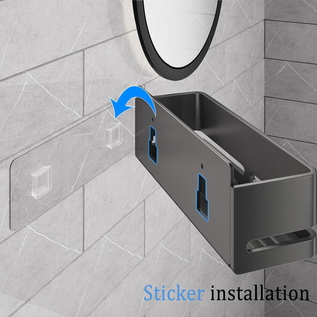 Shower Shelf, 2-Pack, Heavy-Duty Bathroom Storage Shelf, Large Capacity No-Drill Bathroom Organizer, Gray Metal Storage Basket, Adhesive Installation