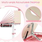Costzon Kids Study Desk, Height Adjustable Children School Desk with Storage, Tilt Desktop, Pen Holder & Scale Ruler, Student Computer Desk Writing Table for Home School Use, Desk for Kids (Pink)
