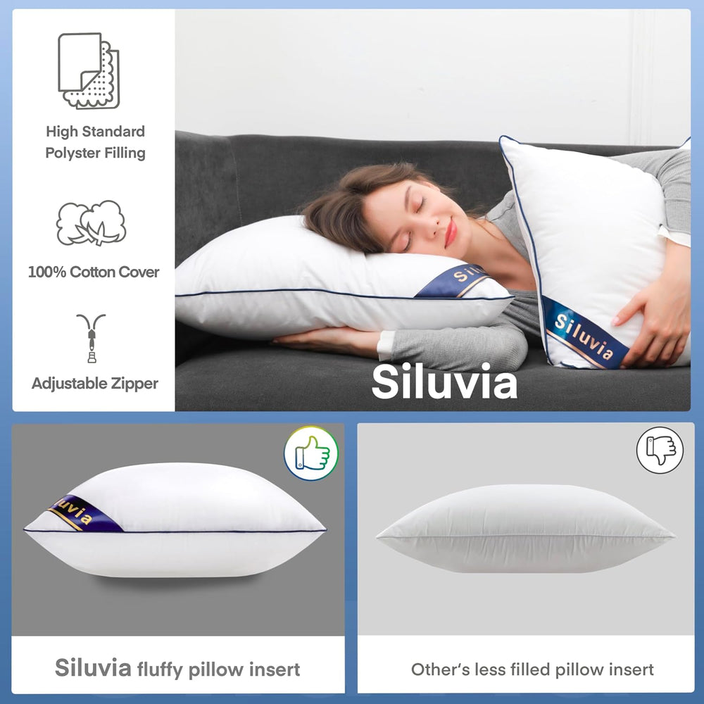 Siluvia 20x20 Down Alternative Pillow Insert 2 Pack, 100% Cotton Cover