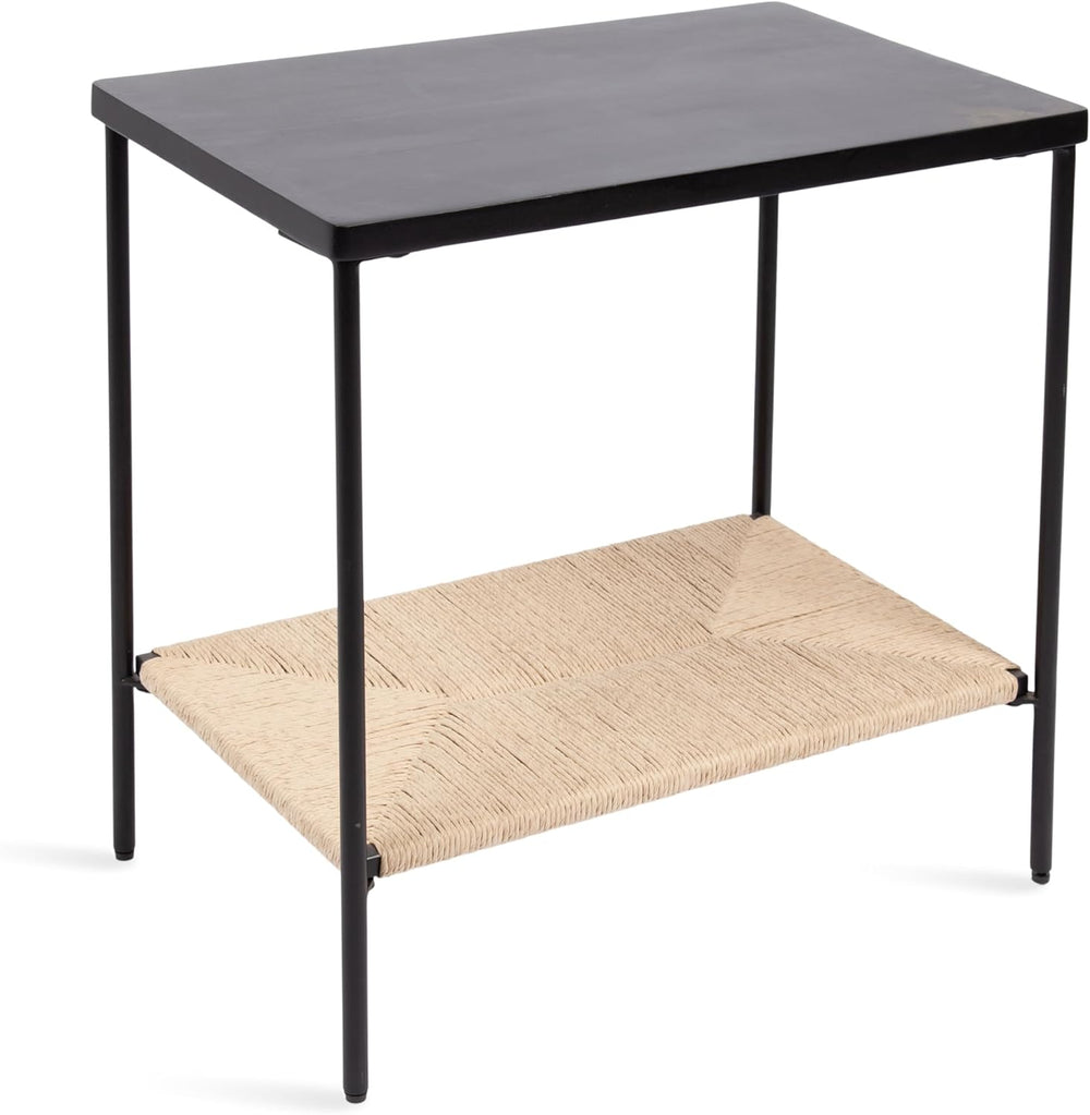 Kate and Laurel Mandell Modern Rectangle Mango Wood and Woven Cord Side Table...