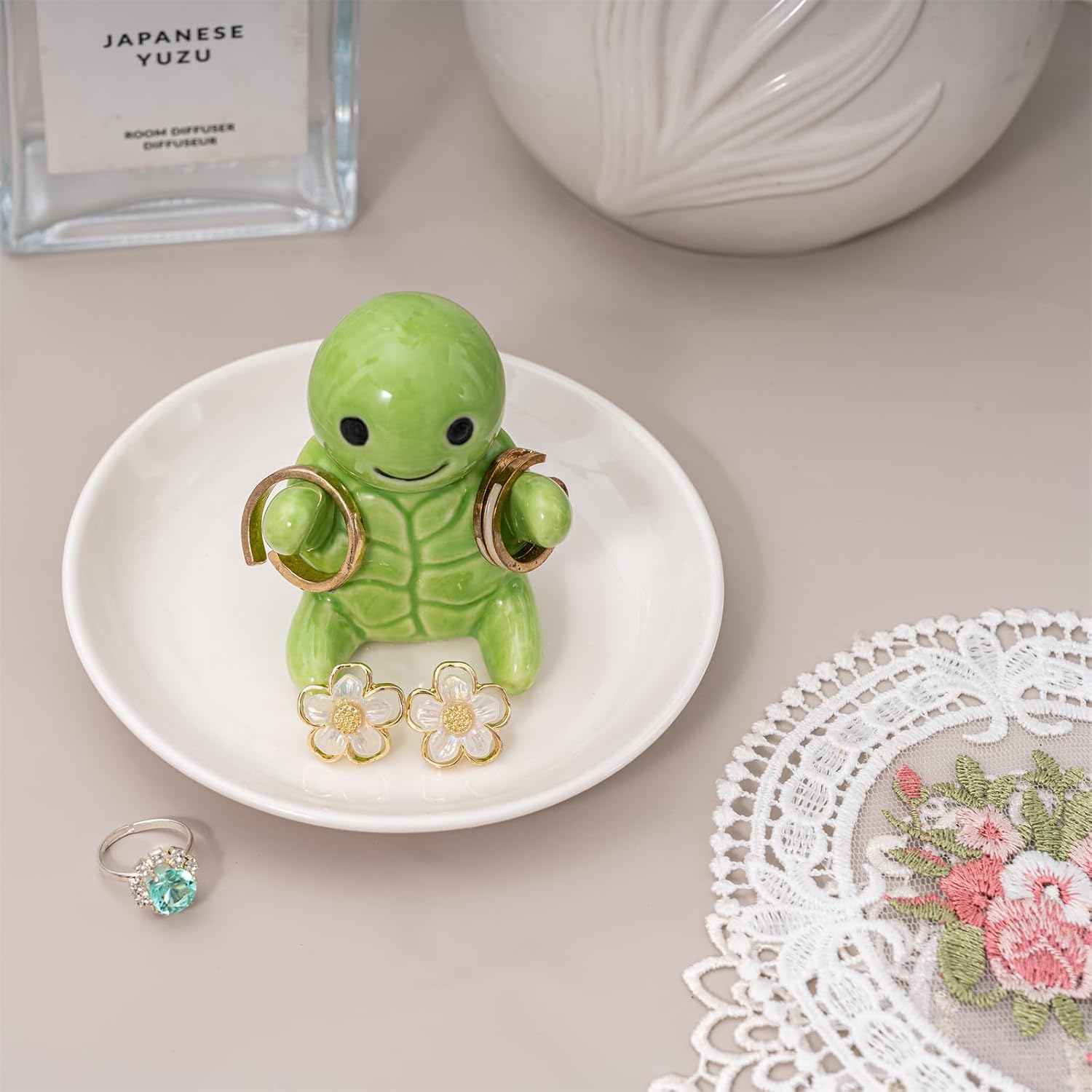 Cute Turtle Ring Holder Dish, Ceramic Jewelry Holder Preppy Room Decor, Turtle Gifts for Women Birthday Christmas Wedding