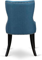 LESI9-SBB-21-9-Piece Dining Room Set Consists of a Modern Table and 8 Blue Linen Fabric Dining Room Chairs with Button Tufted Back - Sand Blasting Black Finish