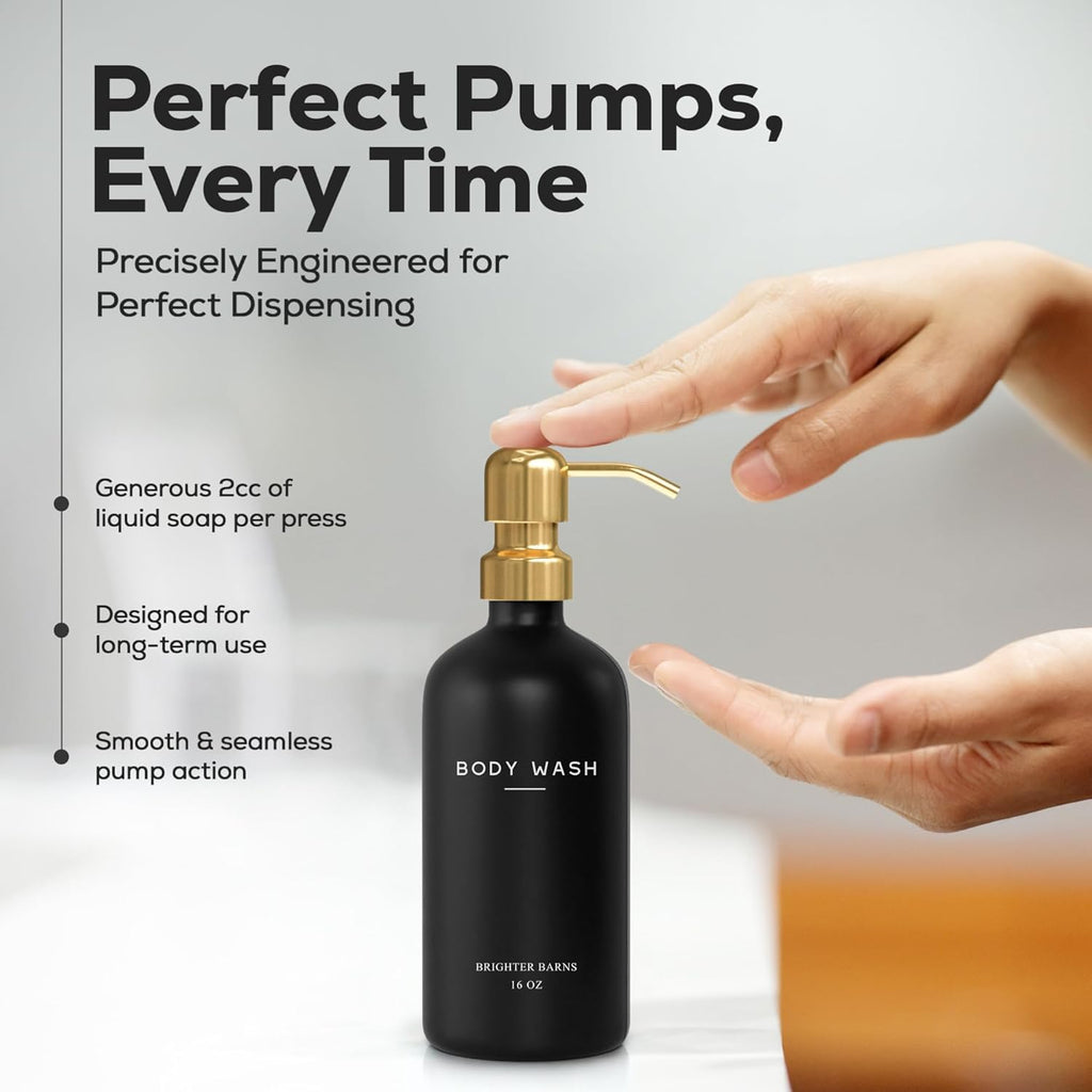 Luxury Shampoo and Conditioner Dispenser Set by Brighter Barns - Black and Gold Shower Soap Dispenser Set - Refillable Body Wash & Shampoo Bottles - Luxury Bathroom Decor for Spa, Airbnb (Black Gold)