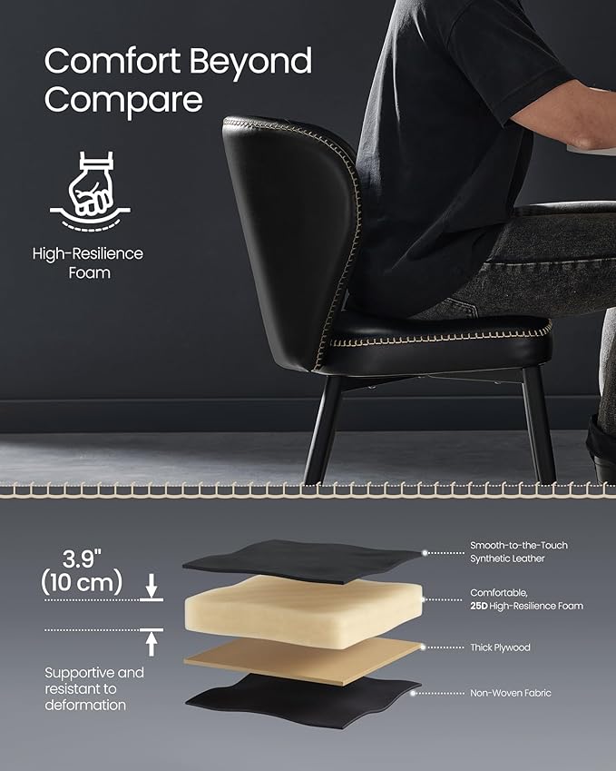 VASAGLE EKHO Collection - Dining Chairs Set of 2, Upholstered Kitchen Chairs, Comfortable Seat, Synthetic Leather with Stitching, Mid-Century Modern, Easy Assembly, Living Room Lounge, Ink Black