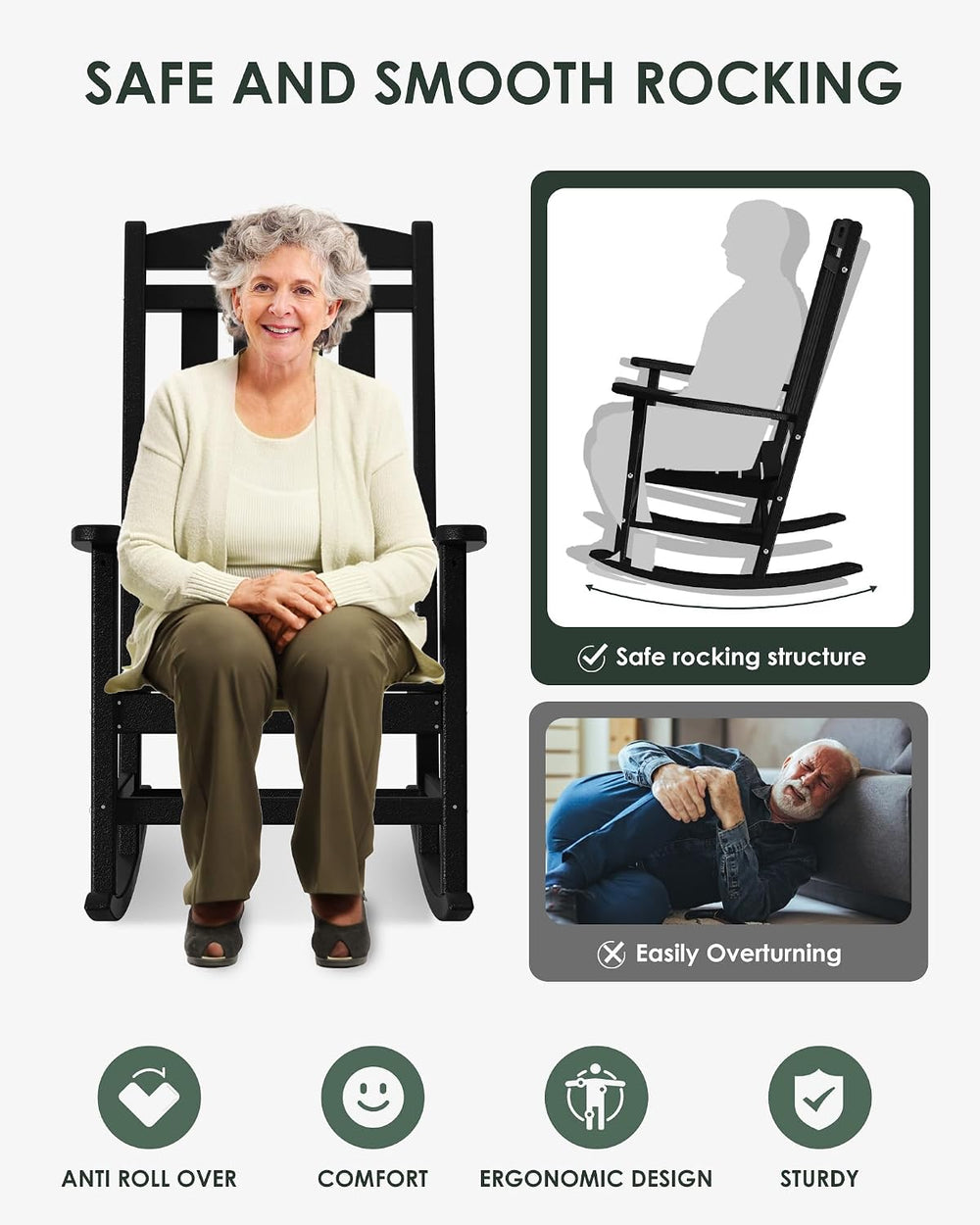 Outdoor Rocking Chair, All-Weather Resistant Poly Lumber Rocker Chair Outdoor...