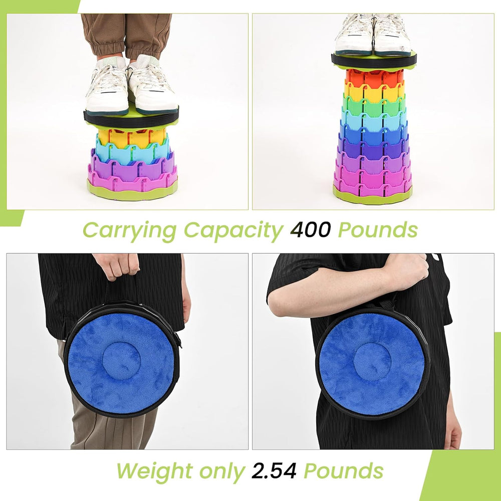 Portable Collapsible Stool 2 Pack with Cushion, 400 lbs, Rainbow-Green