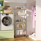 SINGAYE 5 Shelves Storage Shelf Wire Closet Bathroom Organizers Metal Pantry Kitchen Garage Shelving Unit Laundry Room Organization Home Rack Net Basket White with Wheels