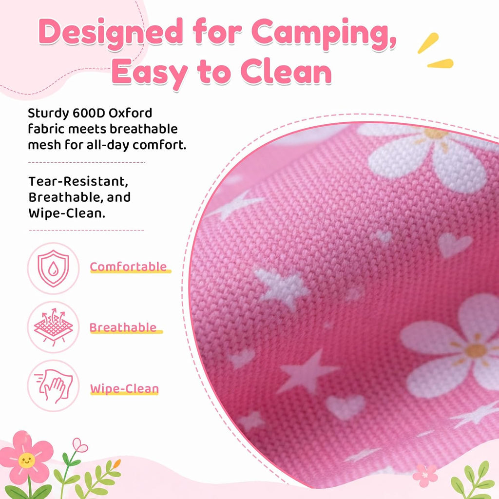 Kids Camping Chair, Foldable, Flowers | Lightweight, Carry Bag, Heavy Duty, Portable, Indoor & Outdoor Use