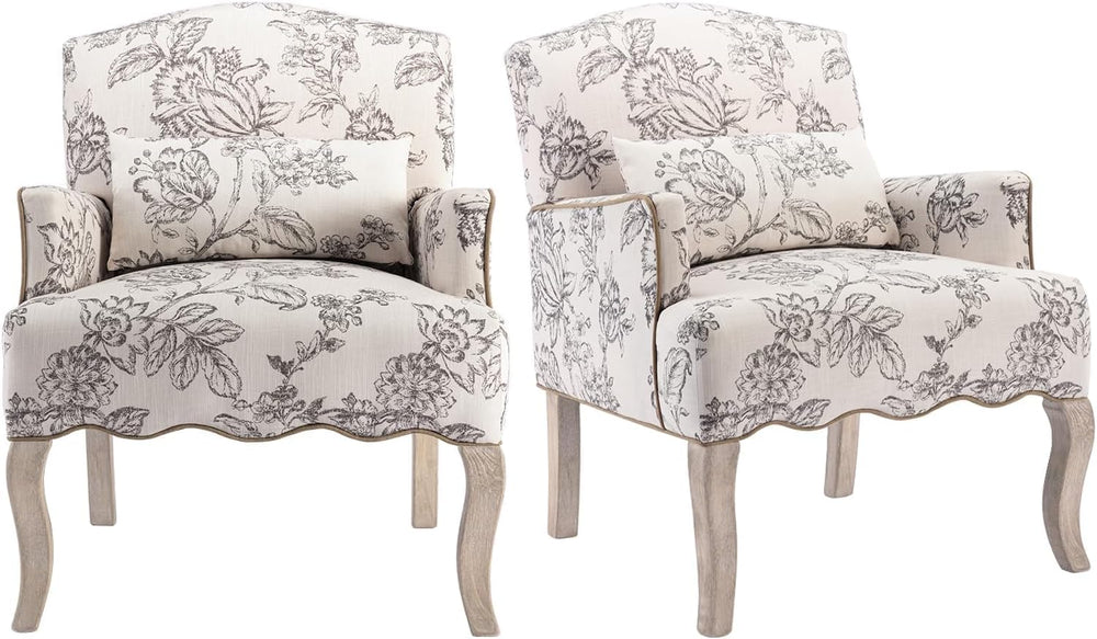 Shunzhi Floral Accent Chairs Set of 2 Farmhouse Upholstered Armchair Linen Re...