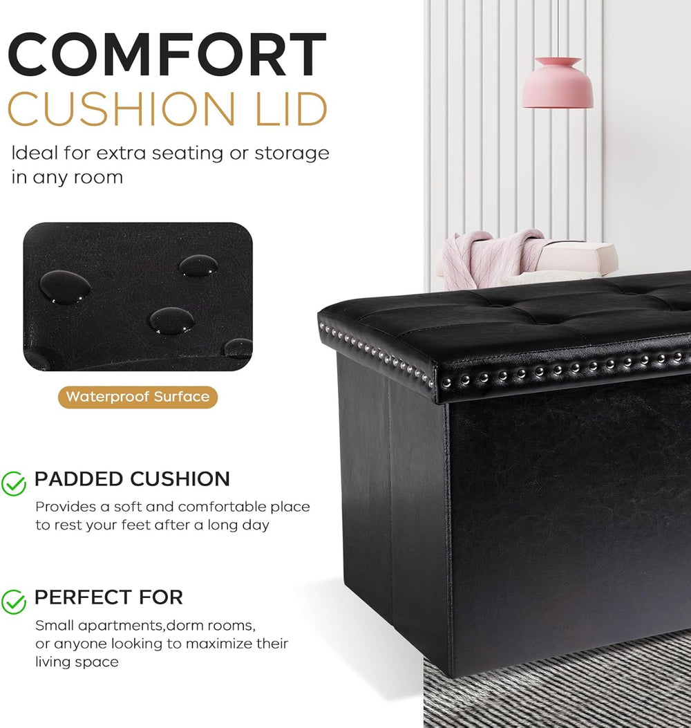 oakvivo Folding Storage Ottoman Bench 30in, Leather Foot Rest Stools Ottoman ...