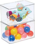 mDesign Set of 2 Storage Boxes with Lids – Stackable Plastic Storage Boxes for Nursery – Practical Plastic Toy Box Set – Clear