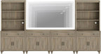 WAMPAT Entertainment Center with Bookshelves for TVs up to 75", Farmhouse Wall Unit TV Stand with 8 Doors & 4 Drawer, Media Console Table for Living Room, Bedroom & Home Theater, Wash Grey