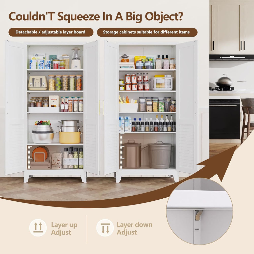 Kitchen Pantry Cabinet, 47.2" H Tall Storage Cabinet with Doors, White F...