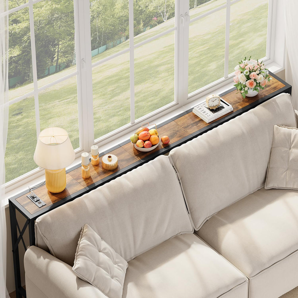 Gewudraw 70" Sofa Table Behind Couch with Oulets-Narrow Console Table,Br...