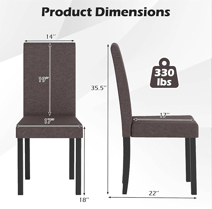 COSTWAY Fabric Armless Dining Chairs Set of 4, Upholstered Kitchen Side Chair...
