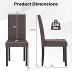 COSTWAY Fabric Armless Dining Chairs Set of 2, Upholstered Kitchen Side Chair w/Rubber Wood Legs, Padded Seat & High Backrest, Mid-Century Modern Accent Chairs for Living Room Restaurant (Brown)