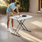 Folding Table 30 Inch - Small Desk Adjustable Height TV Tray for Laptop, Couch, Camping - Heavy Duty Utility Foldable Table for Small Spaces, No Assembly Required, White Granite