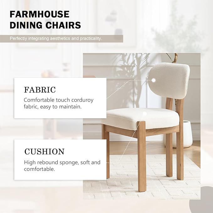 Wooden Dining Chairs Set of 4, Mid Century Modern Chenile Upholstered Dining Room Chair Kitchen Chairs with Solid Wood Legs, Farmhouse Dinner Chair for Kitchen Restaurant Living Room, Beige