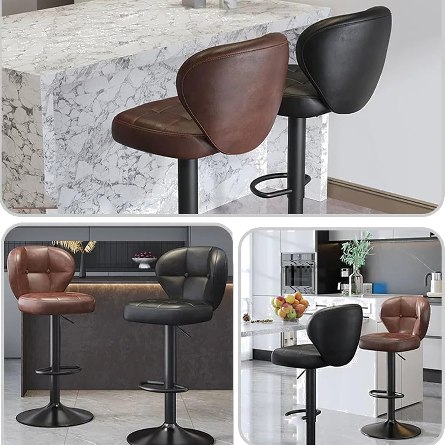 Reception Chair, Home Office Desk Chair, Adjustable Swivel Barstools, Metal Bar Stools, for Lobby, Training Room, Meeting Room(Black Chassis,Browns)