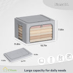 CYhom Clothes Storage Bins Box - Foldable Stackable Container Organizer Set with Clear Window & Carry Handles & Metal Frame - 2Pack Large Capacity for Bedding, Blankets, Books