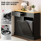 GAZHOME 20 Gallon Double Tilt Out Wooden Trash Cabinet with Charging Station, Upgrade Free Standing Recycling Cabinet with Outlet,Black