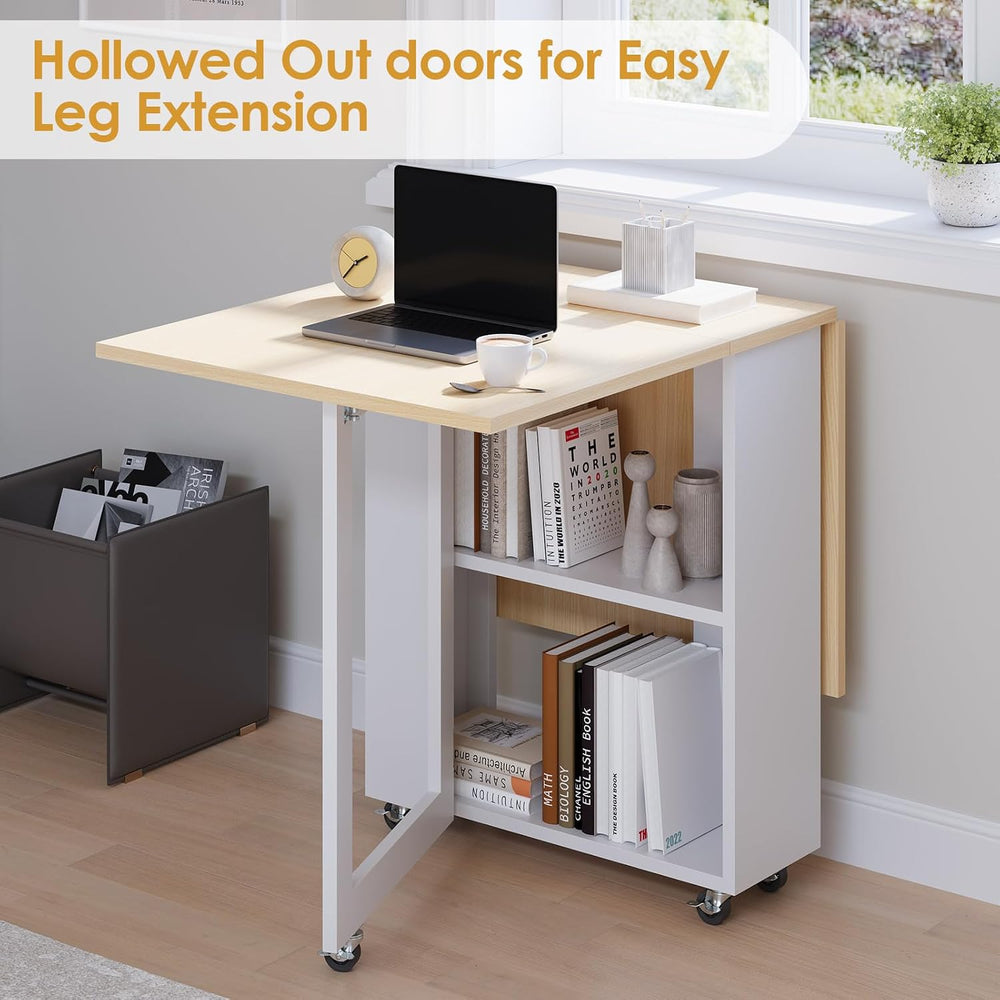 LotFun Folding Dining Table, Space-Saving Dining Table with 6 Rolling Wheels ...
