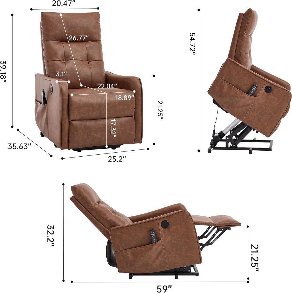 Power Lift Recliner Chair with Vibration Massage and Heat for Petite Elderly, Small Lift Chair with Side Pocket Remote Control, Infinite Position, Faux Leather Brown