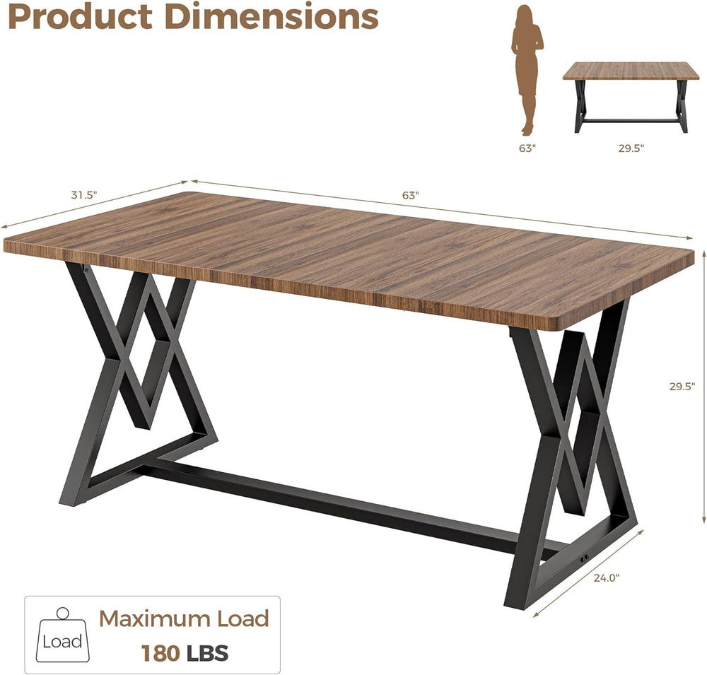 IRONCK 63" Dining Table for 4-6, Modern Rectangular Kitchen Table with S...