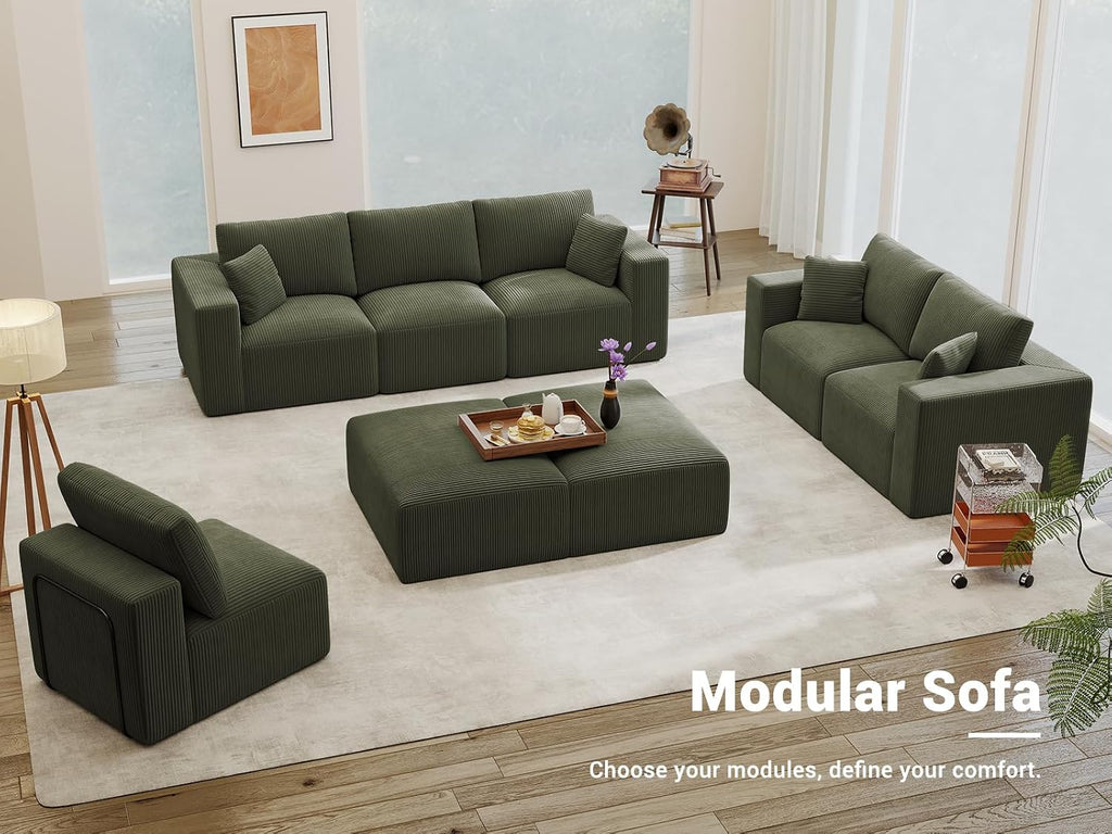 Modern Single Boneless Sofa Couches for Living Room - 39" Cloud Couch - Easy Assembly, Cozy Corduroy Convertible Full Sponge Compression Sofas for House, Apartment(Green)