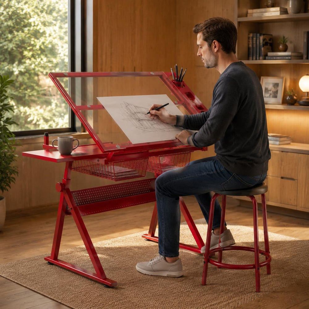 Adjustable Tempered Glass Drafting Table Modern Ergonomic Desk