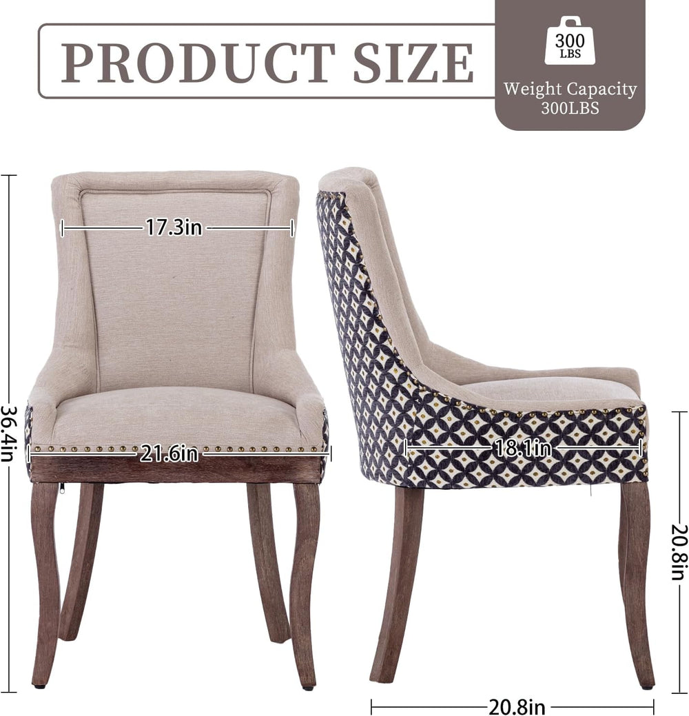 Beige Pattern Upholstered Dining Chairs Set of 4, Farmhouse Kitchen Chairs | ...