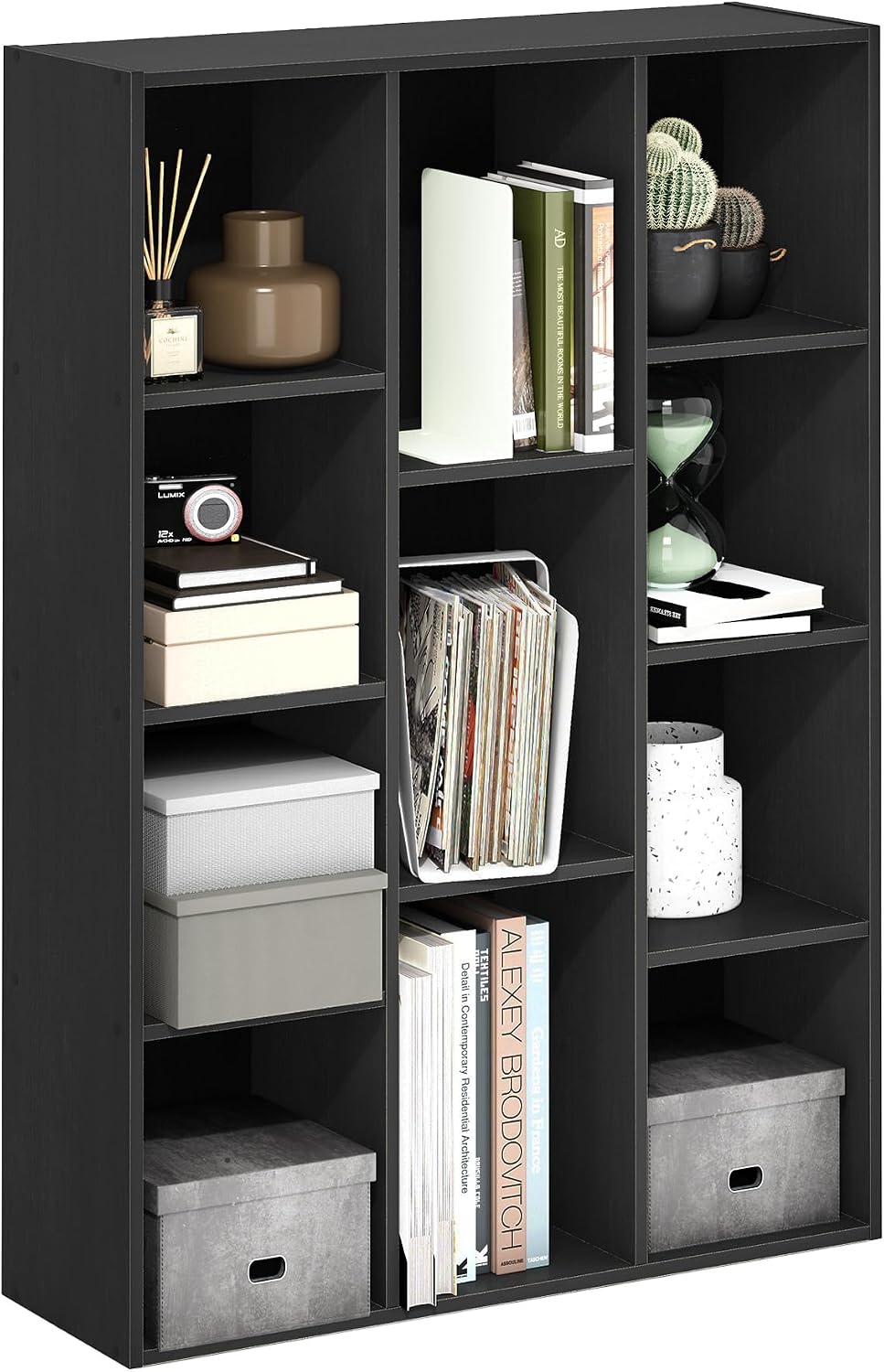 Furinno LUDER Book Shelf, 11-Cube Bookshelf, Reversible Bookcase, 9.4 x 29.1 ...