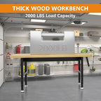 60" Adjustable Height Work Bench, Heavy-Duty Thicker Workbench, 2000 LBS Load Capacity Work Table for Garage, Workshop, Office, Home