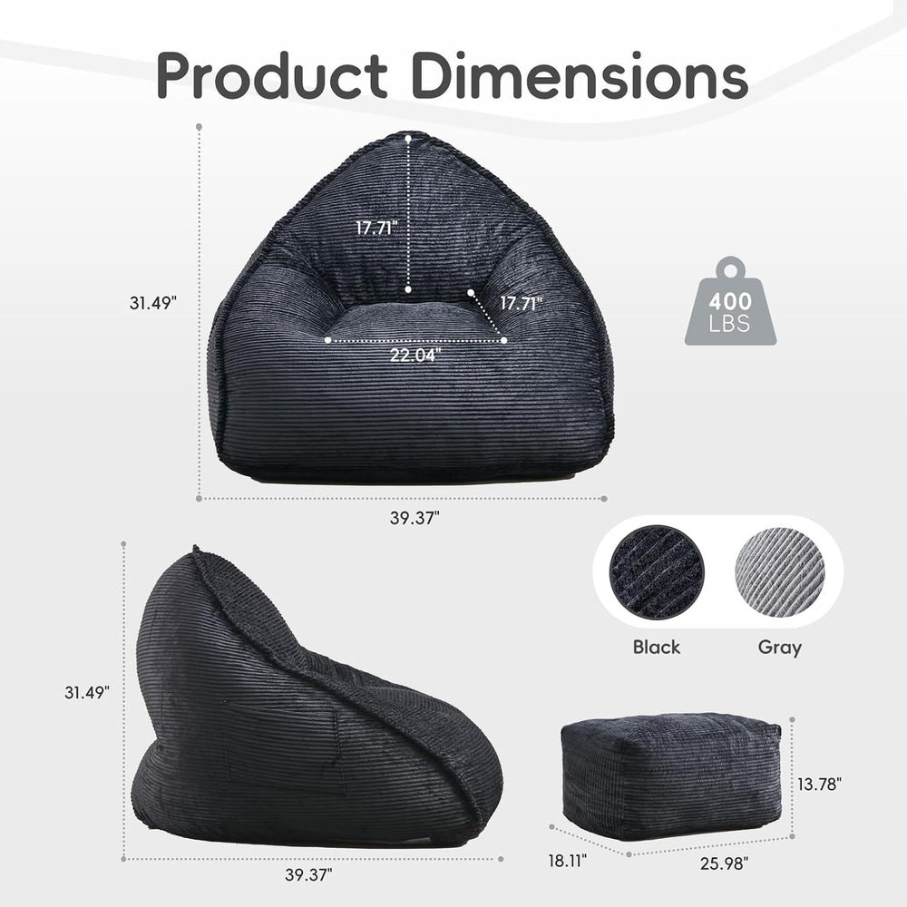 Bean Bag Chair with Ottoman for Adults, Large Corduroy Bean Bag Couch, Chaise...