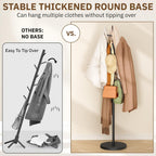 MISSLO Heavy Duty Coat Rack Freestanding with Stable Wood Base Metal Coat Tree Adjustable Coats Hanger Stand with 6 Hooks Clothes Tree for Jackets, Hats, Bags Standing Purse Rack for Bedroom, Office
