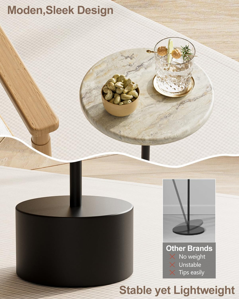 24'' Drink Pedestal Table, Round Martini Cocktail Table, Black | Mode...