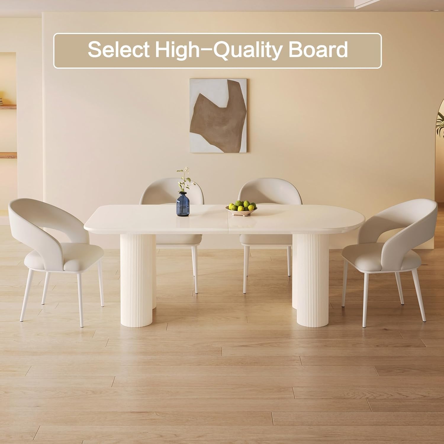 Dining Table Set for 6, Modern Cream White Kitchen Table with 6 Chairs, Dining Room Table Set for Kitchen, Dining Room, Home & Office