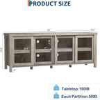 GAOMON TV Stand for 65" with Entertainment Center, Storage Cabinet, 4 Sliding Glass Doors, Mid Century Modern Media TV Console Table for Living Room Bedroom, Grey