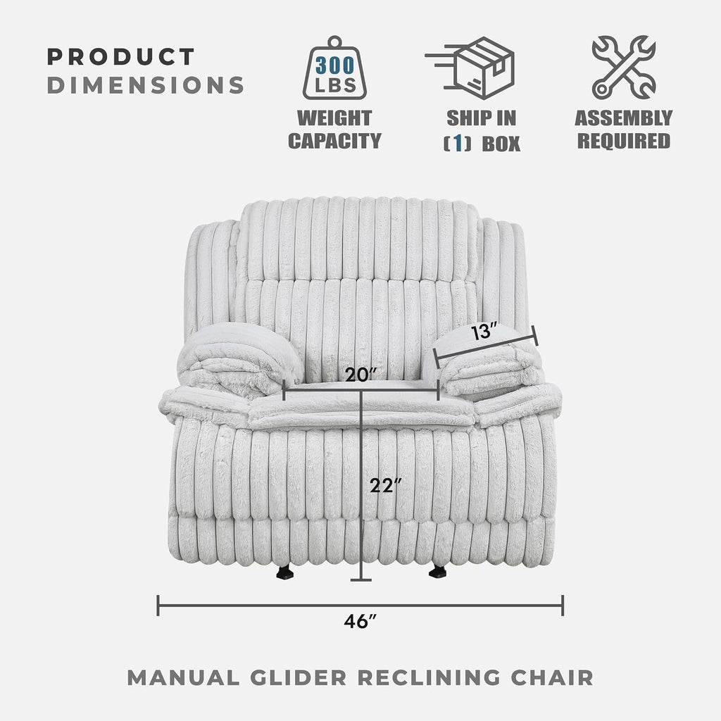 Lexicon Manual Glider Recliner Chair, Corduroy Manual Tab Pull Reclining Chair with Pillow Top Arms, Plush Cushions, Cozy Theater-Style Accent for Living Room/Bedroom, Easy Assembly, Gray