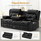 Recliner Sofa Set, Flip Middle Backrest Design PU Leather 3 Seater Reclining Sofa and 2PC Single Recliner Chair, Manual Couches for Living Room (Black, PU 3+1+1)