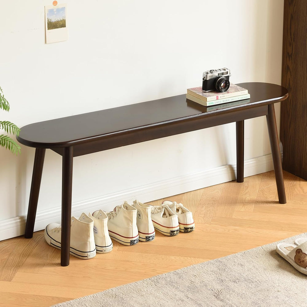 Walnut Solid Wood Bench, 39.4" L – Narrow Mid-Century Wooden Benches for...