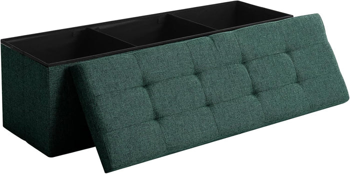 Storage Ottoman Bench Foldable Footrest Foot Stool, 45" Fabric Green