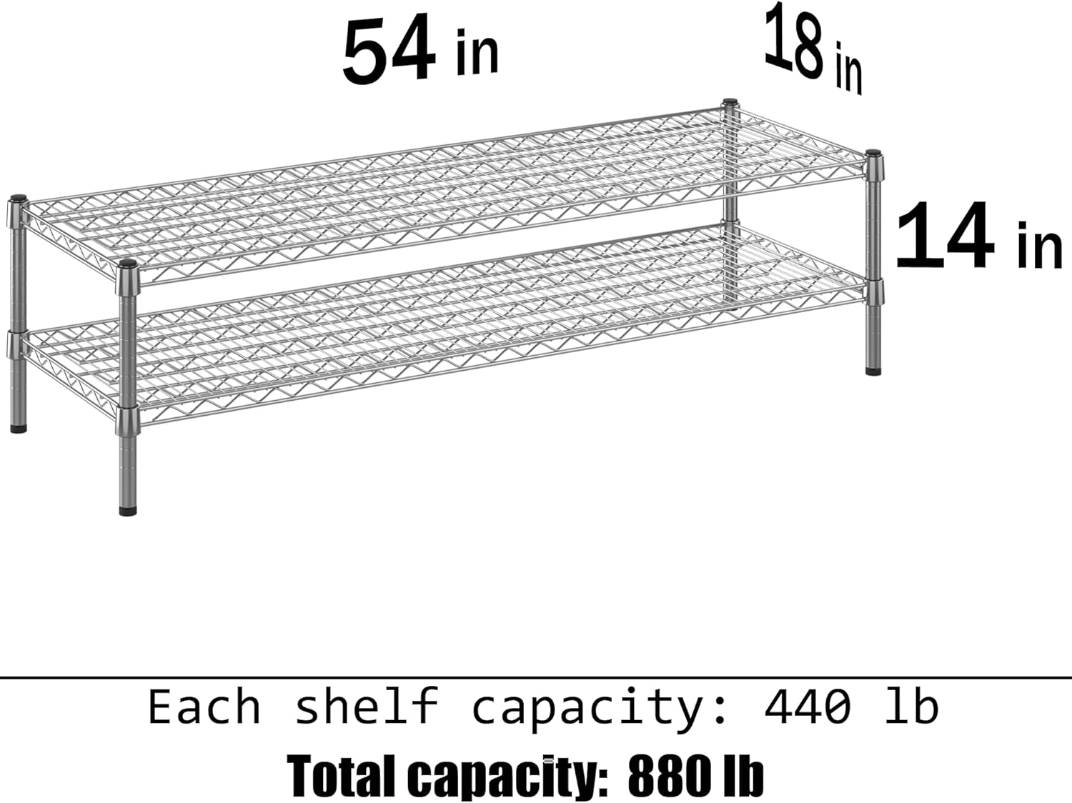 18" Deep x 54" Wide x 14" Height Wire Shelving Kit | 2-Tier | NSF Commercial Storage Rack Unit