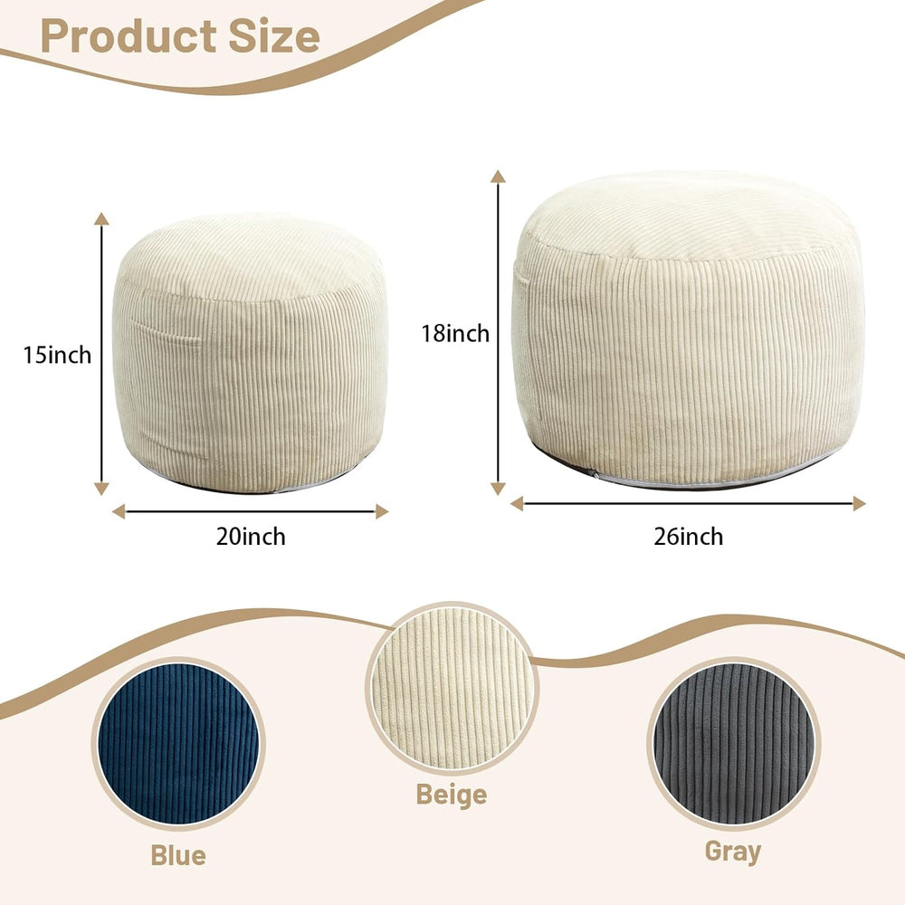 Round Stuffed Pouf Ottoman (Beige, 20" D x 20" W x 15" H)