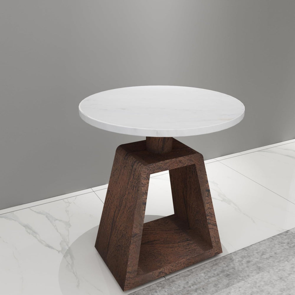 Port Blair Side End Table, 16.5 Inch Height, Round White Genuine Marble Top, ...