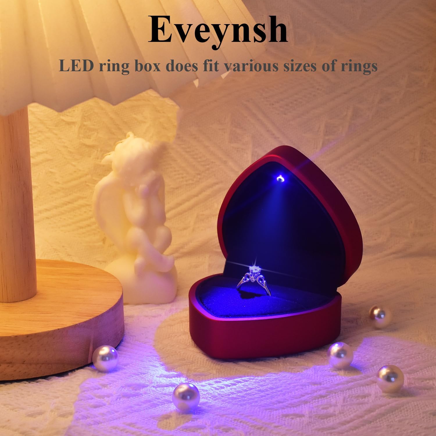 LED Lighted Ring Box, Heart Shaped Red Engagement Ring Case | Perfect for Wedding, Proposal, Anniversary, Ceremony, and Gift Giving, Light Up Every Sparkle, Protect The Jewelry