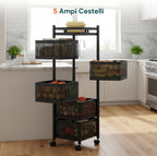 Avilia - Multipurpose Folding Trolley with Wheels with Large Baskets and Space-Saving Structure for Kitchen, Bathroom and Office, Folding Design with Brake Wheels (Black Square, 5 Baskets)