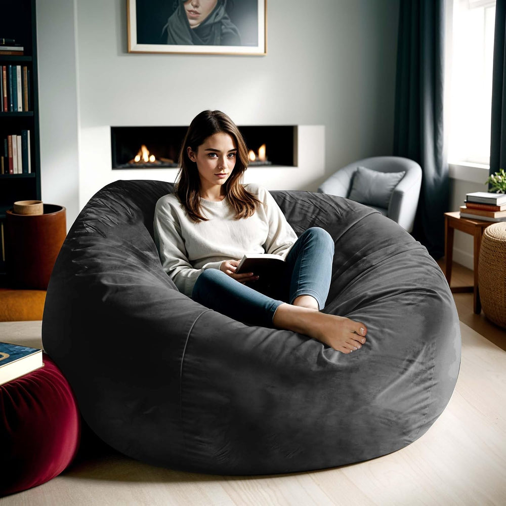 5FT Bean Bag Chair for Adults Memory Foam, Dutch Velvet Cover, Black | Gaming...